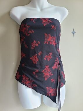 ​🌹 Garage Red Floral Mesh Tube Top